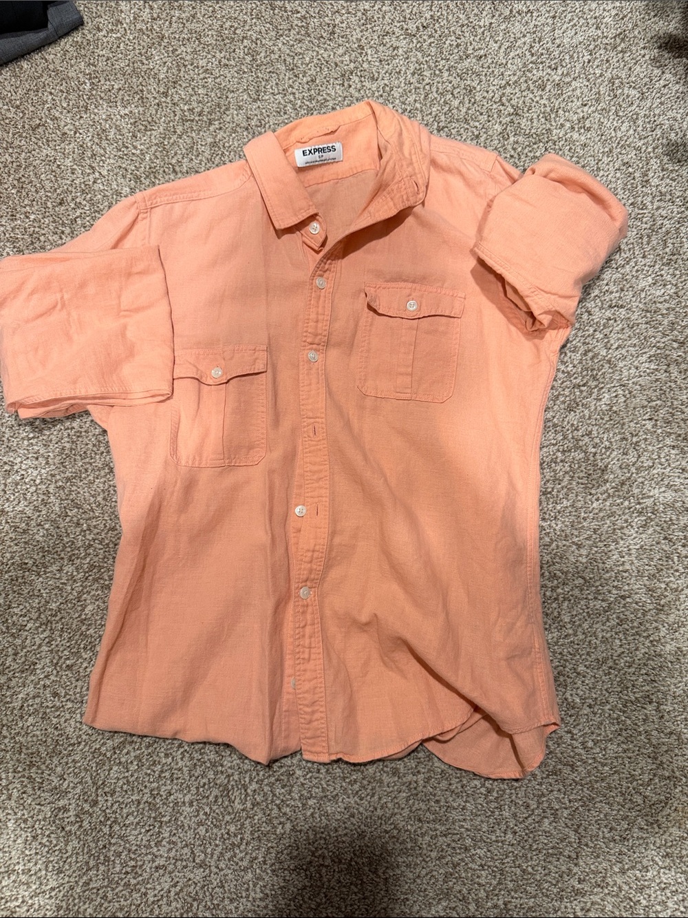 Express Men's Long Sleeve Button-Up Shirt - Peach
